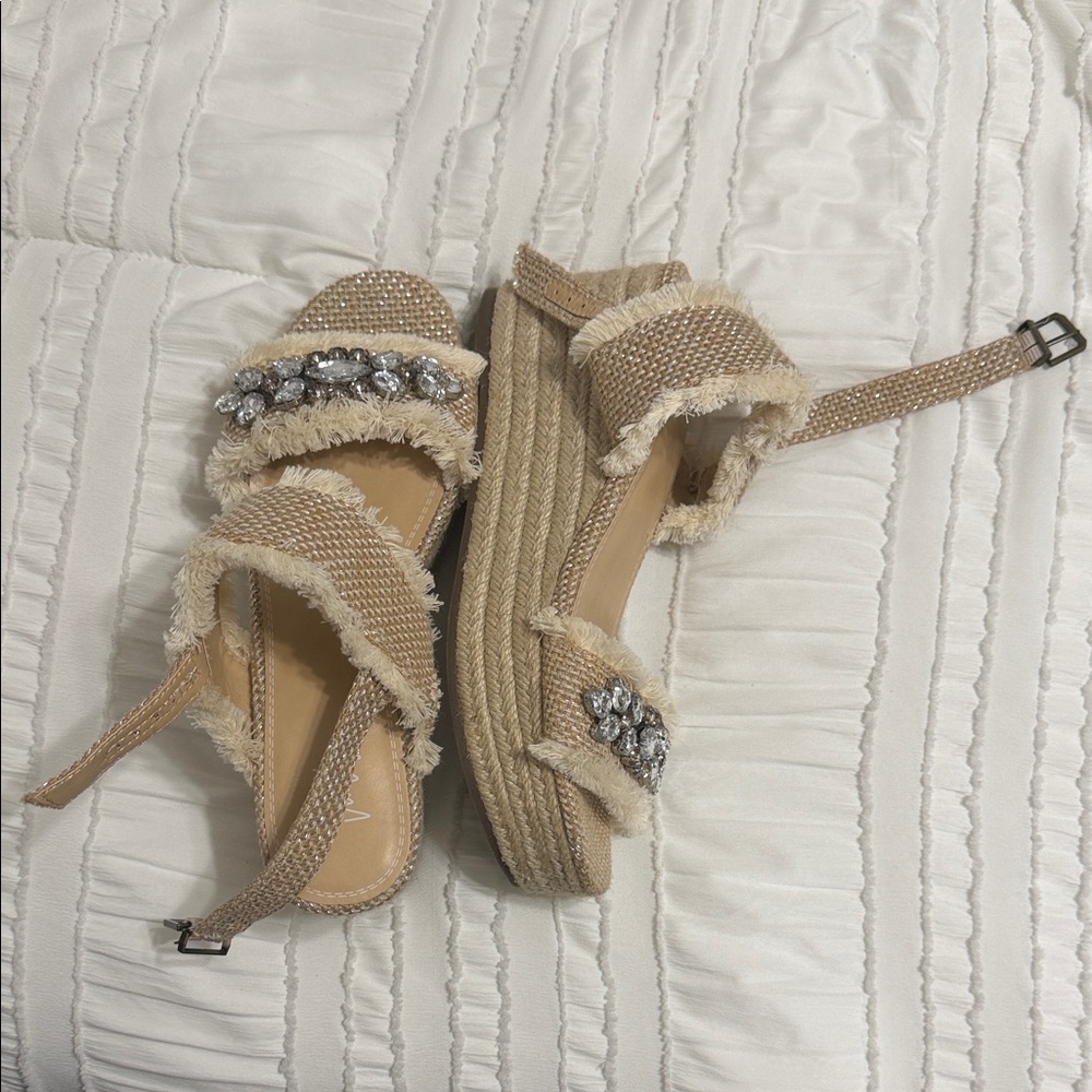 Crown Vintage Tan Espadrilles with Rhinestones